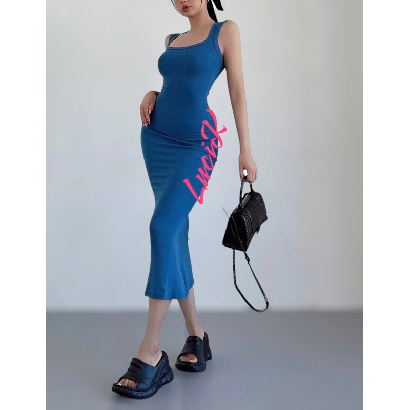 005 Đầm balo ôm body Lửng thun gân