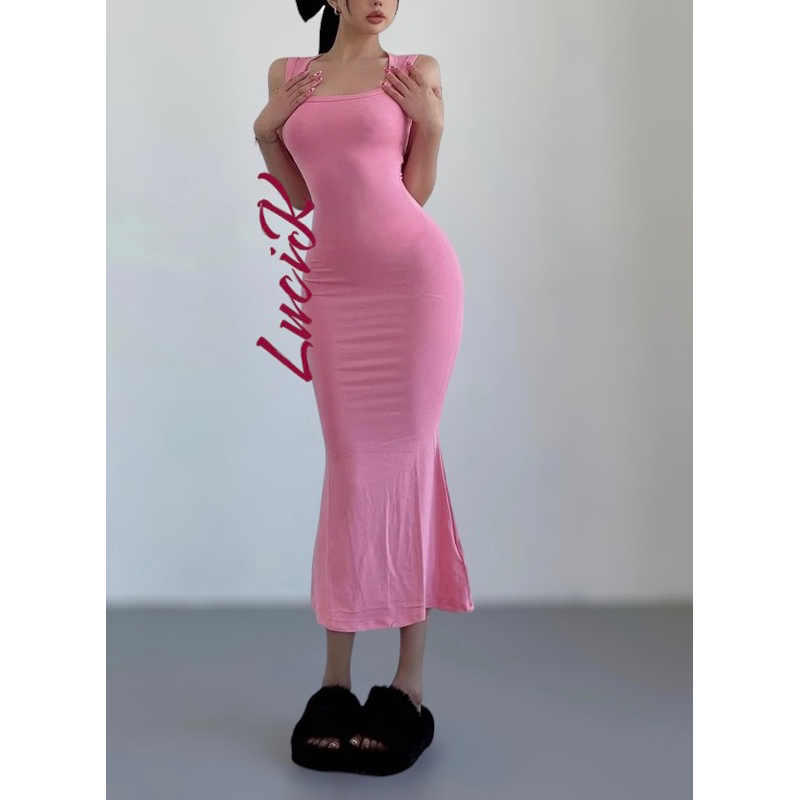 005 Đầm balo ôm body Lửng thun gân