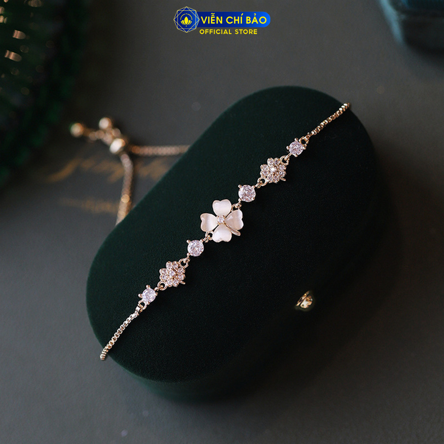 Lắc tay bạc nữ cỏ bốn lá may mắn dây rút chất liệu bạc 925 thời trang phụ kiện trang sức Viễn Chí Bảo  L400042