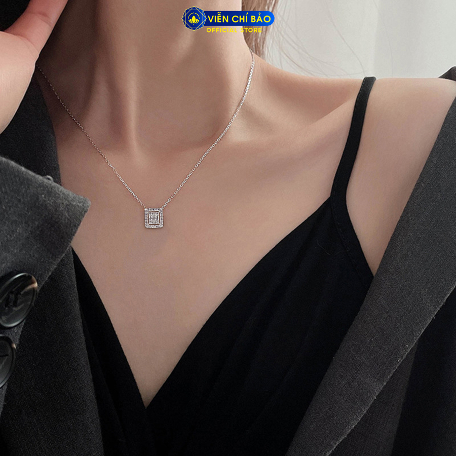 Dây chuyền bạc nữ vuông đính đá chất liệu bạc 925 thời trang phụ kiện trang sức Viễn Chí Bảo D400883