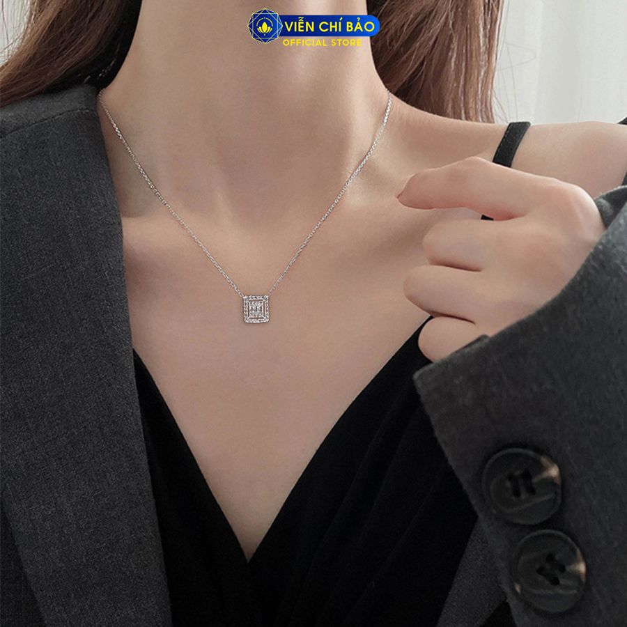 Dây chuyền bạc nữ vuông đính đá chất liệu bạc 925 thời trang phụ kiện trang sức Viễn Chí Bảo D400883