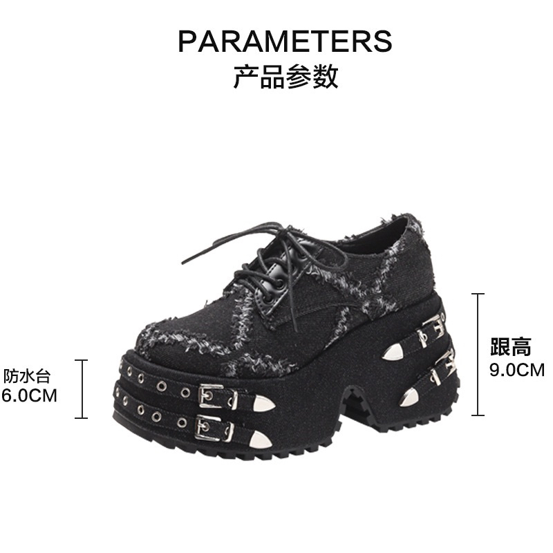 Giày đế cao dày denim dòng camelback phong cách gothic punk