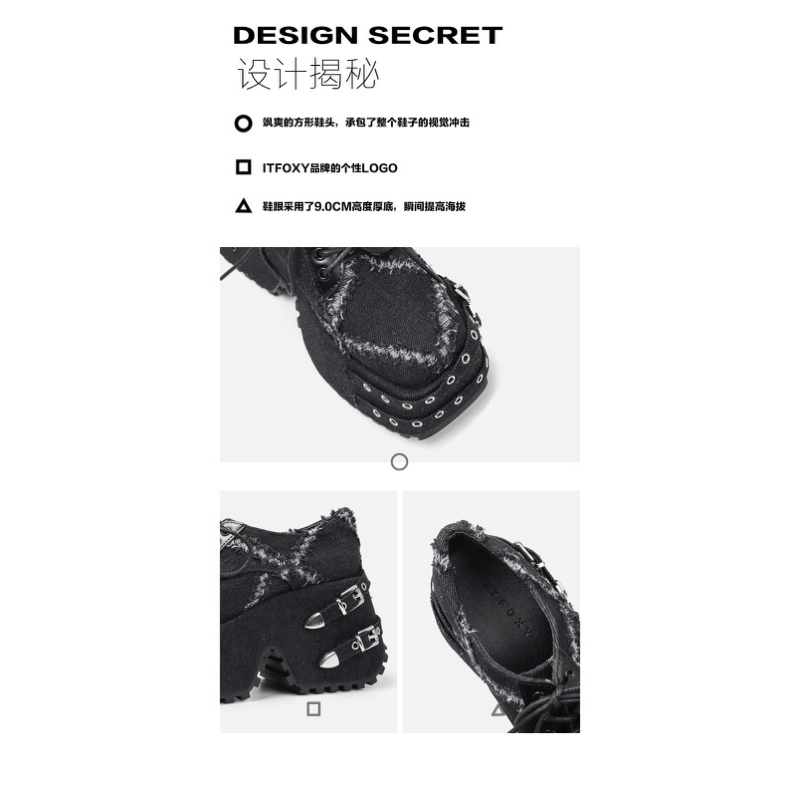 Giày đế cao dày denim dòng camelback phong cách gothic punk