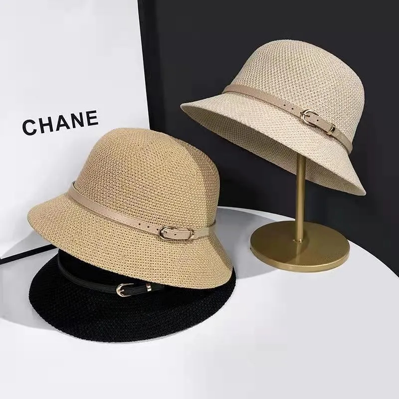 Nón Cói Đai Da Rộng Vành Phong Cách Hàn Quốc Form Mềm - Mũ Cói Chống Nắng Phối Dây Da Đan Dày Vintage Đi Biển