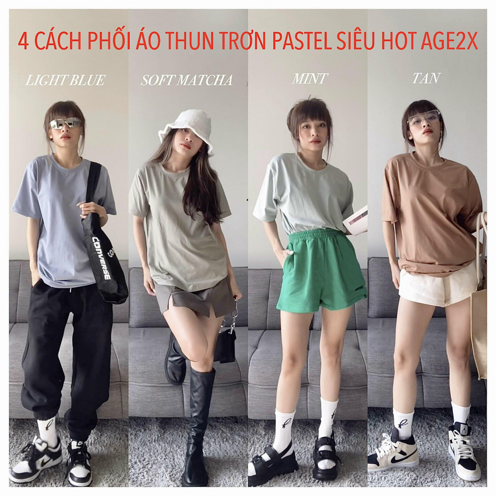 Áo thun trơn  AGE2X hàng VNXK chất thun 4 chiều 83%cotton 225gsm mềm mát không nhăn khi giặt máy