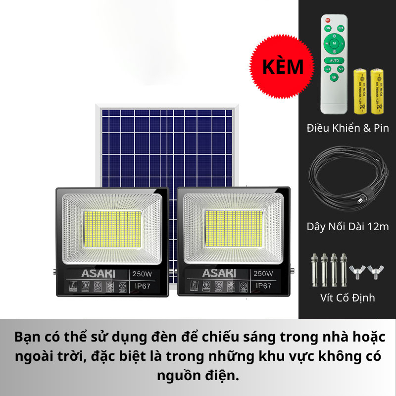 Đèn Led Năng Lượng Mặt Trời Siêu Sáng Asaki Chống Nước Lắp Sân Vườn Ban Công Ngoài Trời