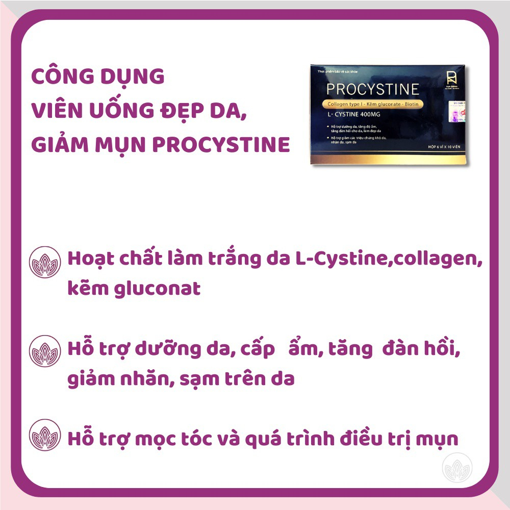 Procystine Viên uống giảm mụn trắng da, đẹp tóc móng Hộp 60 viên Mẫu mới nhất