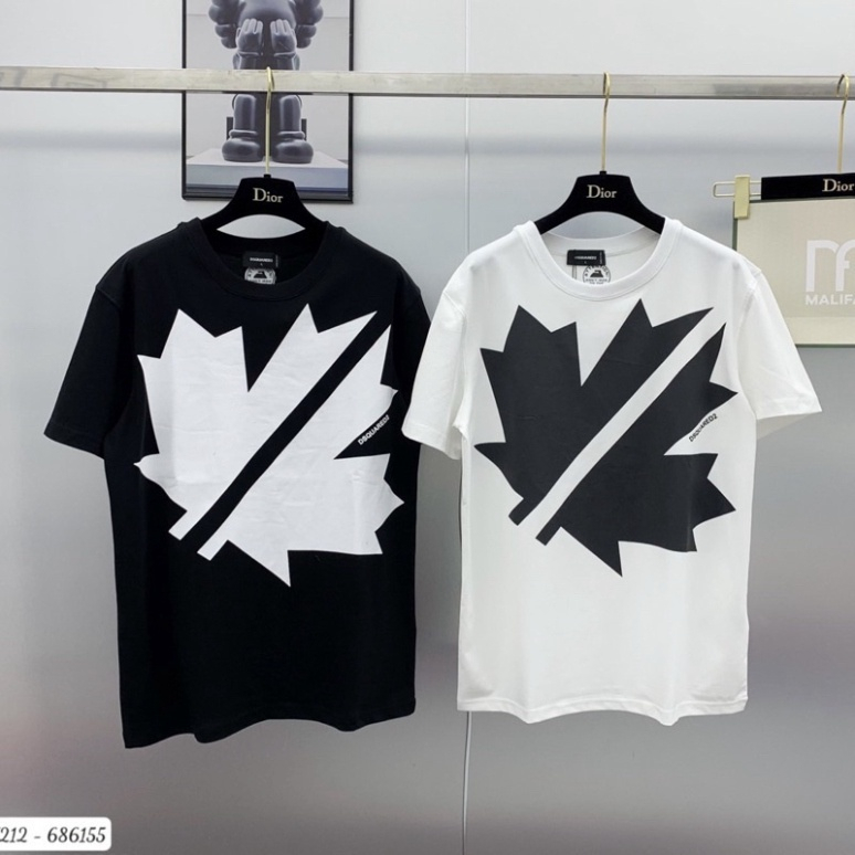 Áo phông nam nữ Premium Cotton in hình logo lá chữ DSQ2 vải dày dặn co giãn 4 chiều cao cấp 2022 K8