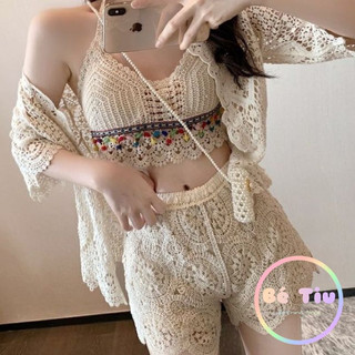Set Bikini Bộ 3 Chi Tiết Chất Liệu Len Móc Bra Họa Tiết Thổ Cẩm Đính Hạt Có Bán Rời Hottrend Mùa Hè 2023 (21)
