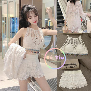Set Bikini Bộ Đồ Bơi Nữ 3 Món Có tách Rời Bra Đính Hạt Họa Tiết Thổ Cẩm Kín Đáo Chất Liệu Len Móc Hottrend 2023 (22)