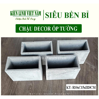 Combo 4 chậu cây treo tường hình chữ nhật D20xR10xC15cm bằng đá tổ ong siêu bền bỉ, ốp tường treo ban công