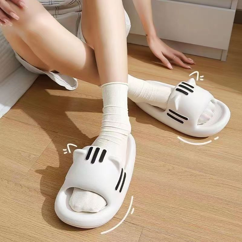 Dép Quai Ngang Nữ Phong Cách Mới Đế Dày Đính Tai Mèo Dễ Thương, Dành Cho Nữ