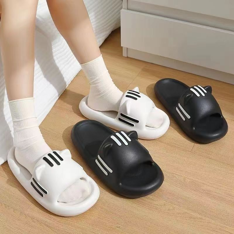 Dép Quai Ngang Nữ Phong Cách Mới Đế Dày Đính Tai Mèo Dễ Thương, Dành Cho Nữ