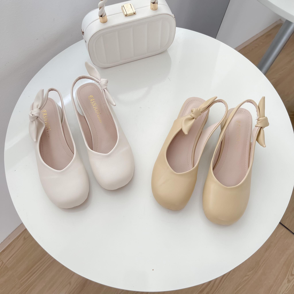 Giày búp bê quai nơ nữ - C67 - GoBe - Màu nâu và kem