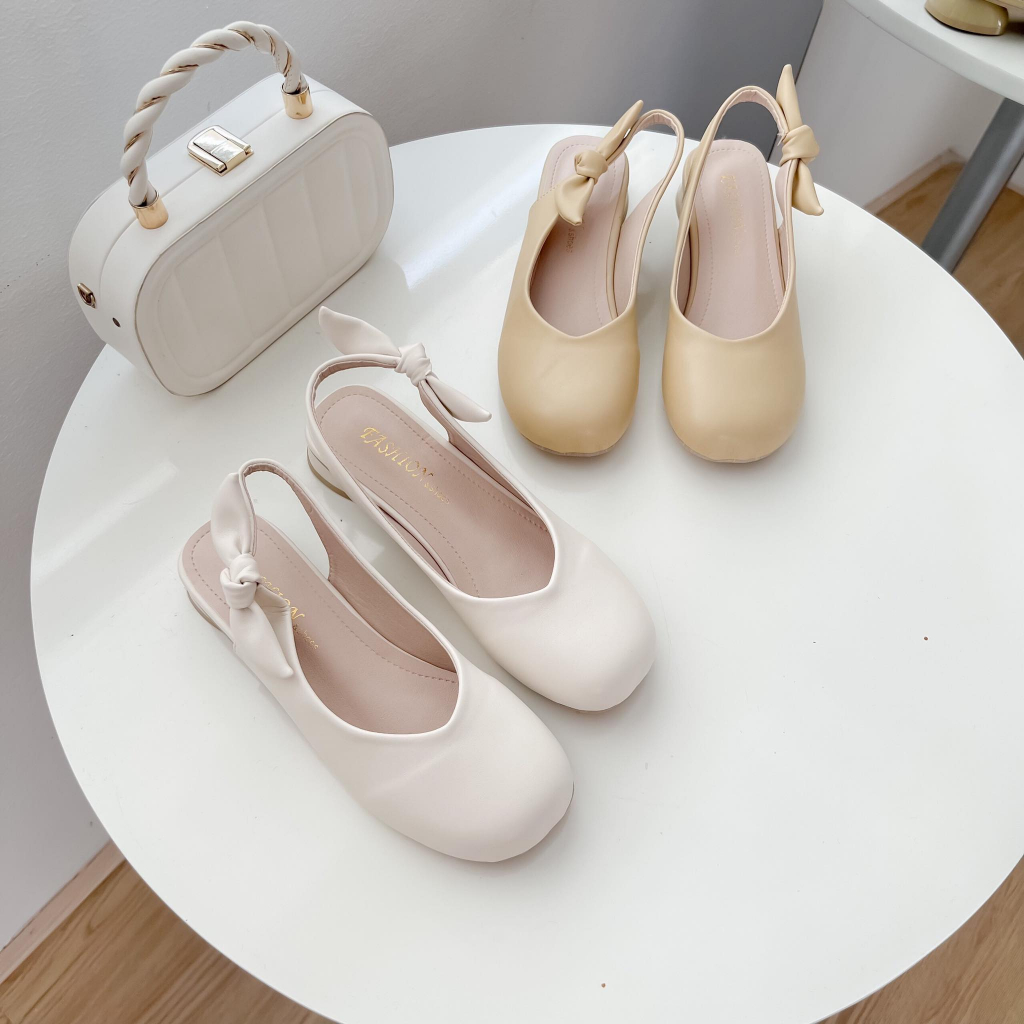 Giày búp bê quai nơ nữ - C67 - GoBe - Màu nâu và kem