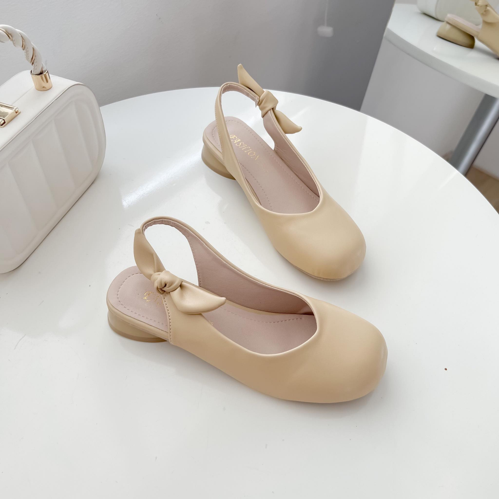 Giày búp bê quai nơ nữ - C67 - GoBe - Màu nâu và kem