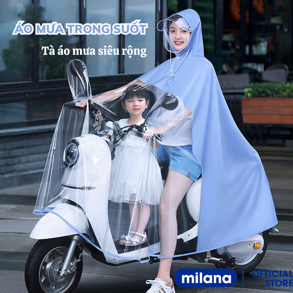 Áo mưa nửa trước trong suốt cho Mẹ và Bé, che phủ toàn thân, kèm kính chắn mưa