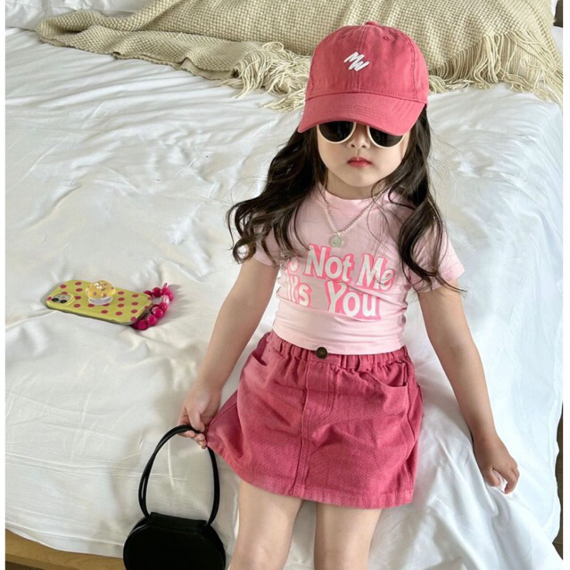 Sét chân váy hồng mix cùng áo phông thời trang cho bé gái từ 8-29kg