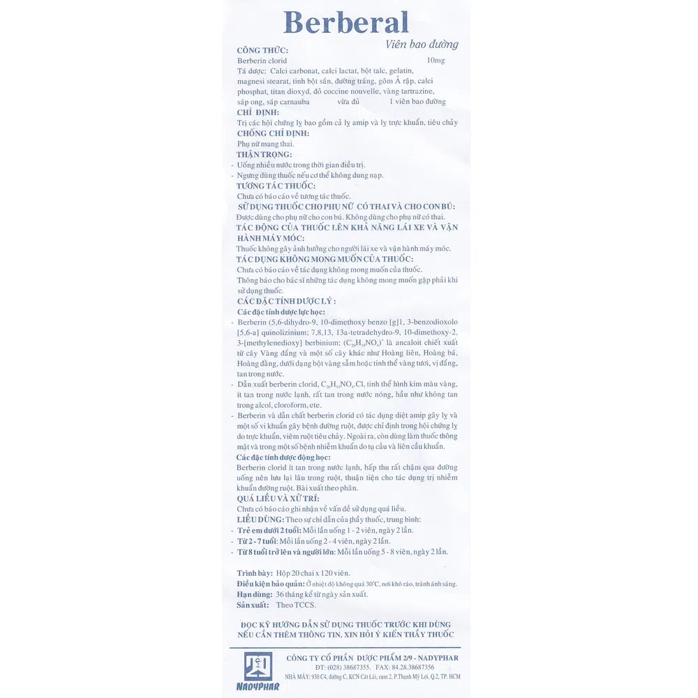 Berberal 10mg hết luôn tiêu chảy, kiết lị - lọ 120v