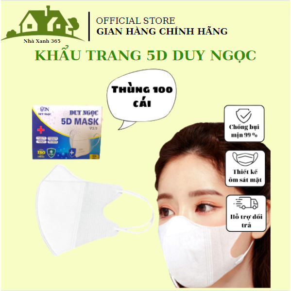 Thùng 100c Khẩu Trang 5d Mask DUY NGỌC Kháng Khuẩn, Cảm Giác Thoải Mái, Dễ Chịu