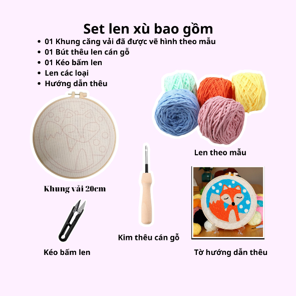 Bộ Thêu Len Xù Động Vật Dễ Thương - Punch Needle - Có video hướng dẫn, có hình ảnh thật