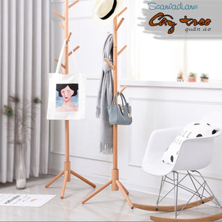 Cây treo quần áo đứng gỗ thông móc quần áo gỗ thiết kế lắp ráp hiện đại