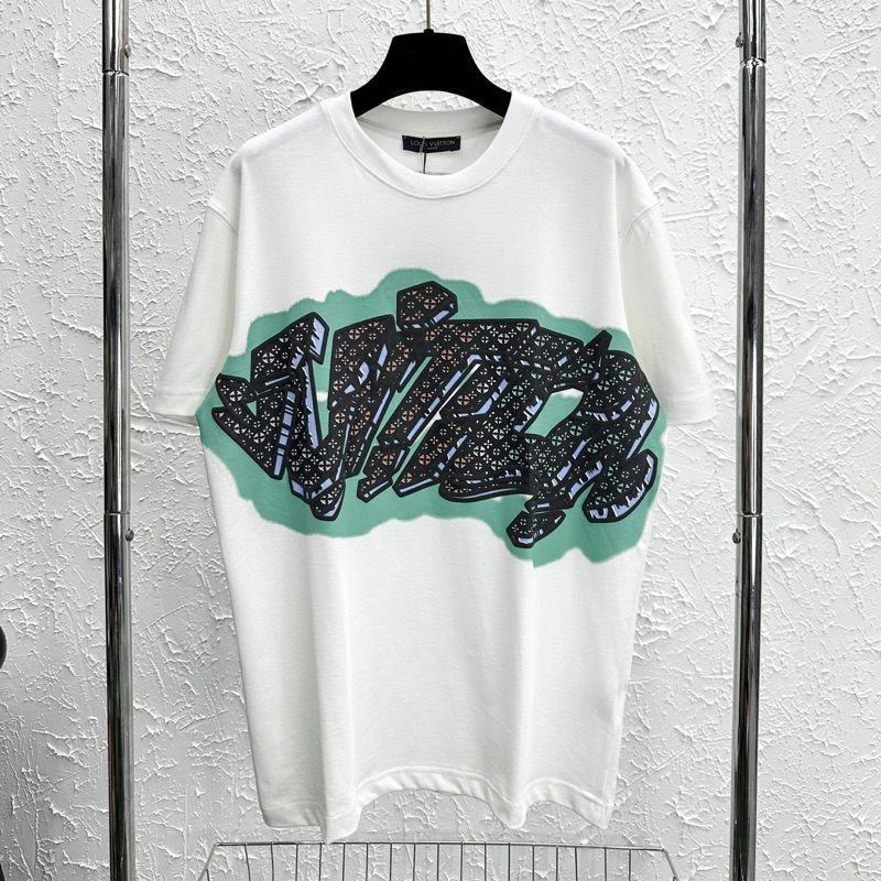 Áo phông nam nữ Premium Cotton dập chữ Eo Vì vân hoa phối loang xanh thêu logo ngược sau áo AP004