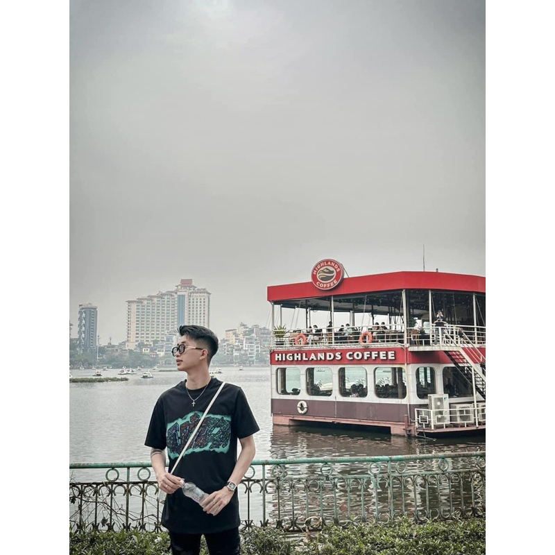 Áo phông nam nữ Premium Cotton dập chữ Eo Vì vân hoa phối loang xanh thêu logo ngược sau áo AP004