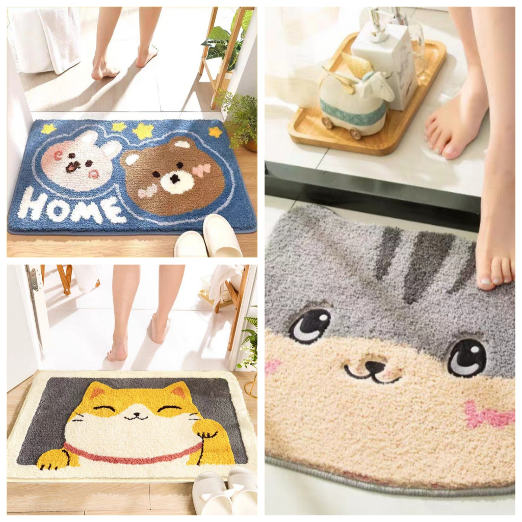Thảm lau chân 3D hình thú, Thảm chùi chân lông cừu siêu xinh thấm hút nước tốt,mặt sau chống trơn trượt