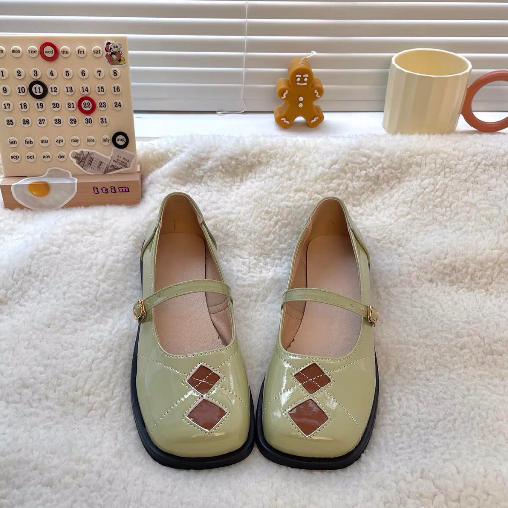 Giày búp bê đế bằng nữ - C72 - GOBE - Màu đen kem xanh