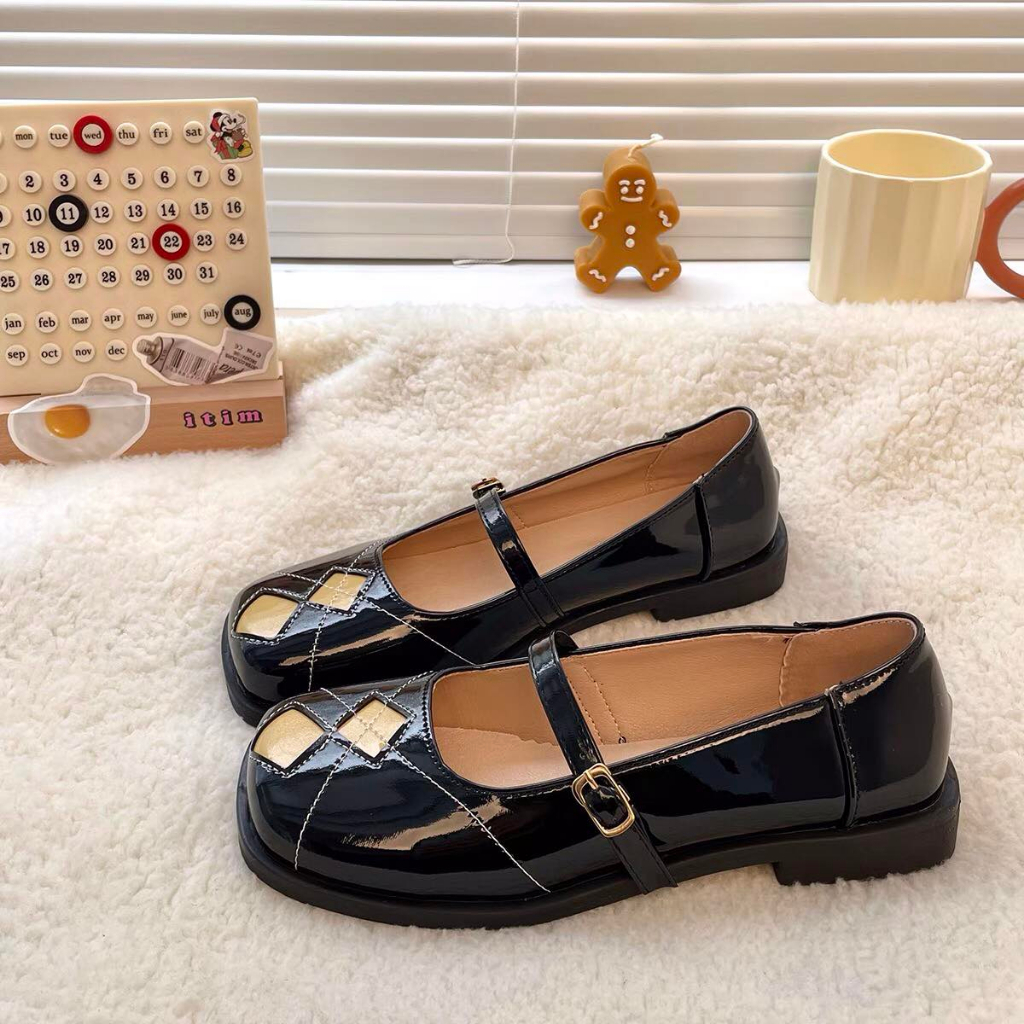 Giày búp bê đế bằng nữ - C72 - GOBE - Màu đen kem xanh