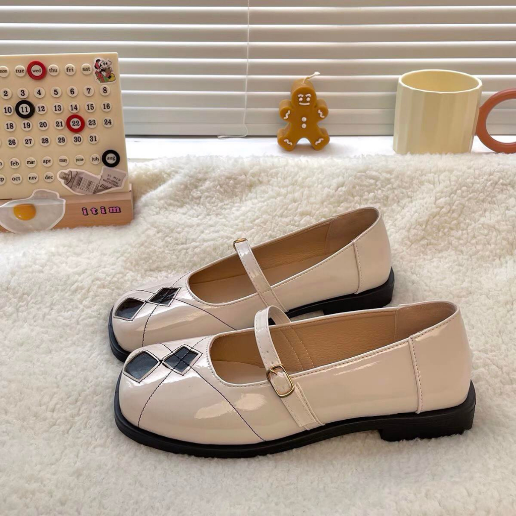 Giày búp bê đế bằng nữ - C72 - GOBE - Màu đen kem xanh