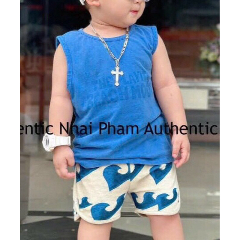 BỘ SN XANH QUẦN HOẠ TIẾT CHO BÉ KÈM MŨ