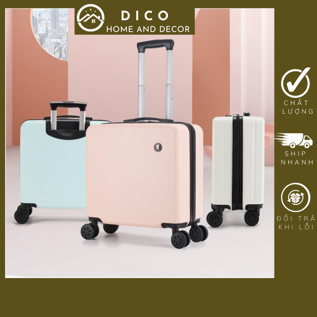 Vali du lịch dáng vuông, chất liệu nhựa ABS cao cấp có thể kéo và xách tay, màu pastel siêu xinh