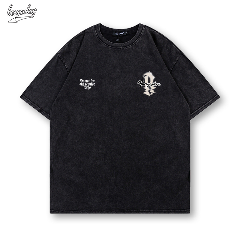 Áo thun phông nam boy phố BEEYANBUY wash đen T-shirt đẹp hiphop unisex 100% cotton-Y0233
