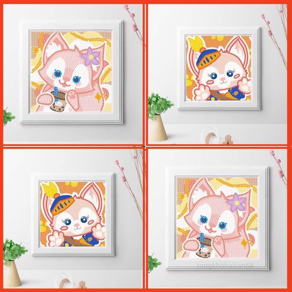 Tranh đính đá hoạ tiết hoạt hình dễ thương độc đáo, tranh đính đá kuromi, melody... khung gỗ 20x20, 18x18