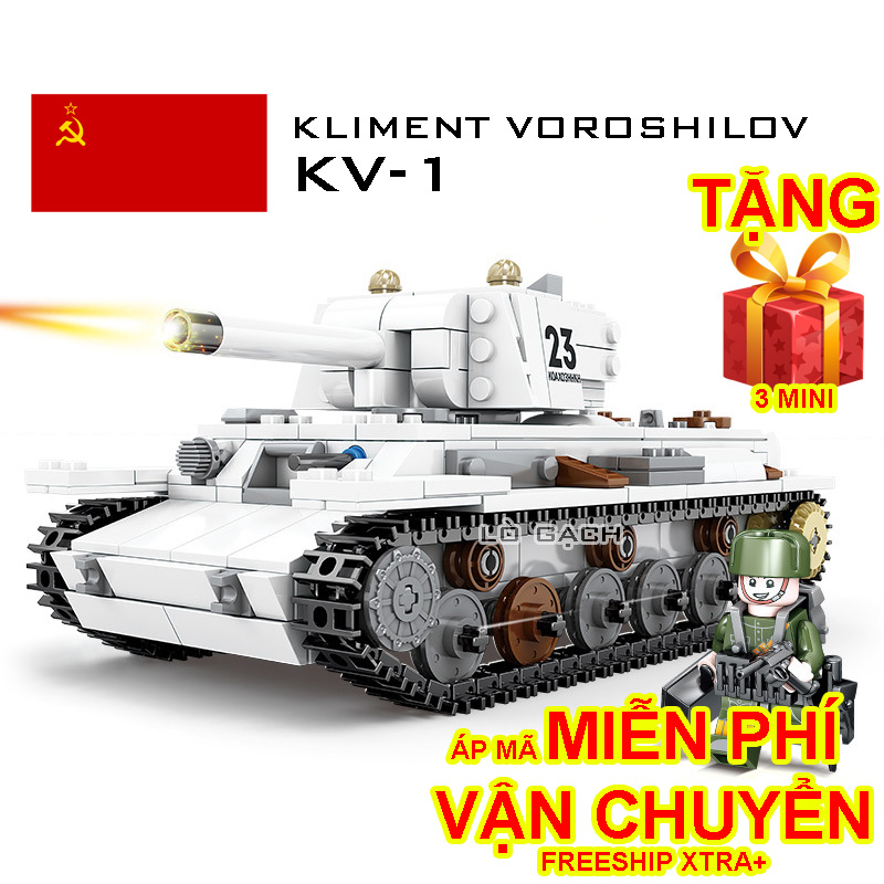 Bộ xếp hình Xe tăng hạng nặng KV 1 Liên Xô sơn ngụy trang mùa đông Chiến tranh thế giới 2 WW2 536 chi tiết