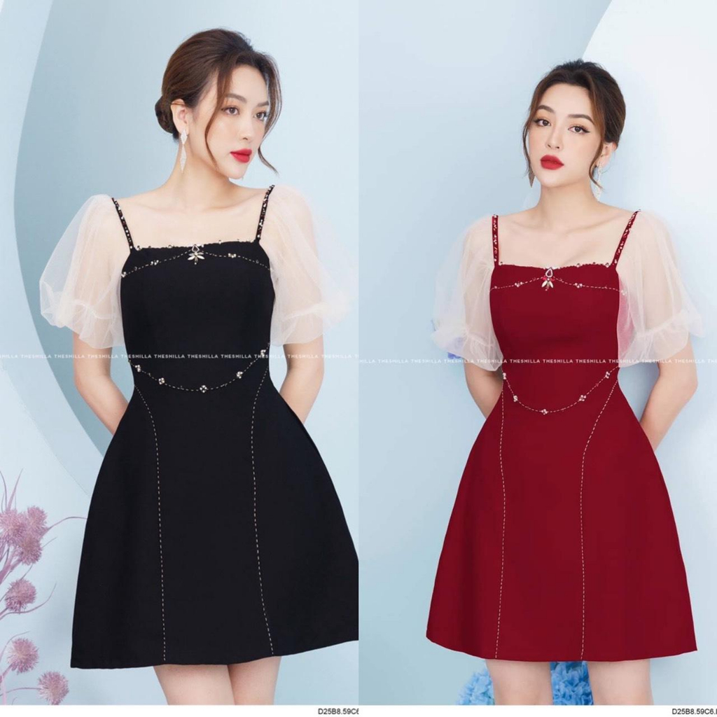 ĐẦM ĐÍNH ĐÁ TAY PHỐI LƯỚI THIẾT KẾ XINH XẮN - SHOP LINH TRANG BOUTIQUE