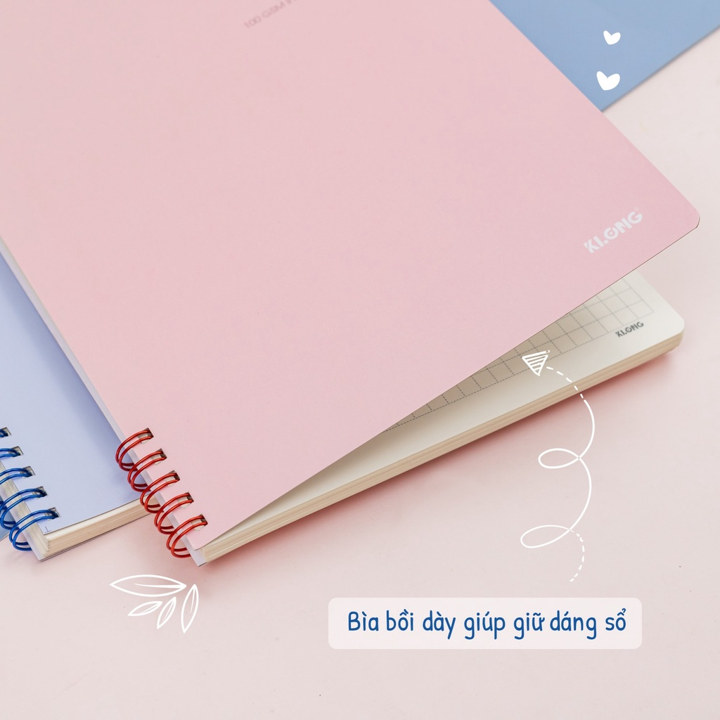Sổ lò xo kép 2 đầu Caro nét đứt 6x6 mm B5 120 trang Ms 504, tập vở Klong viết không cộm tay 100gsm
