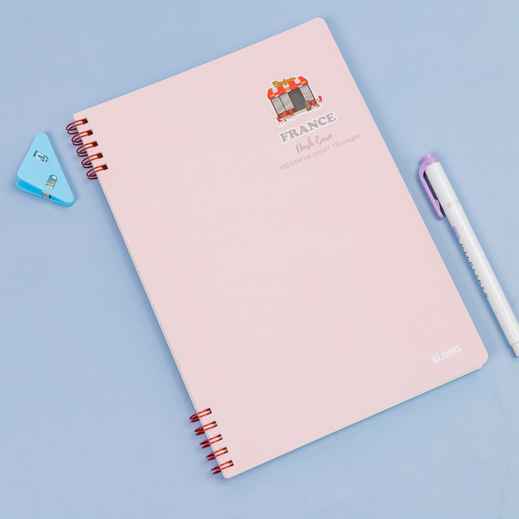 Sổ lò xo kép 2 đầu Caro nét đứt 6x6 mm B5 120 trang Ms 504, tập vở Klong viết không cộm tay 100gsm