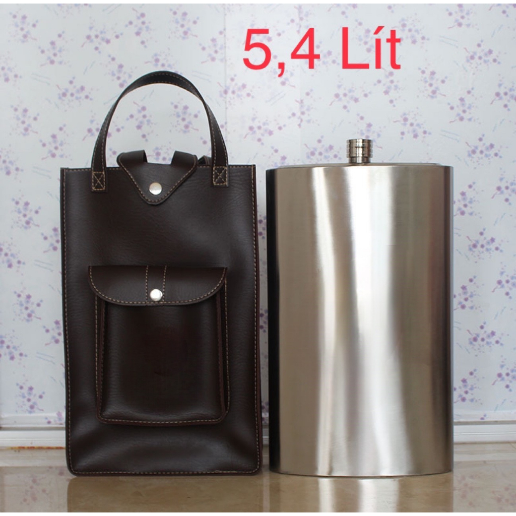 Bình đựng rượu inox 304 cao cấp 178oz  , có Logo trên bao da và thân bình, inox dày 0.8mm loại cao cấp