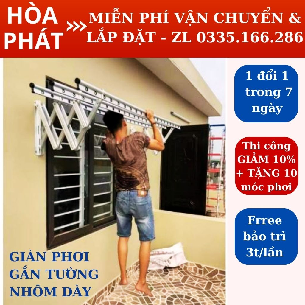 Giàn phơi thông minh gắn tường nhôm, Bộ xếp ngang nhôm dày cao câp, Bảo hành 5 năm