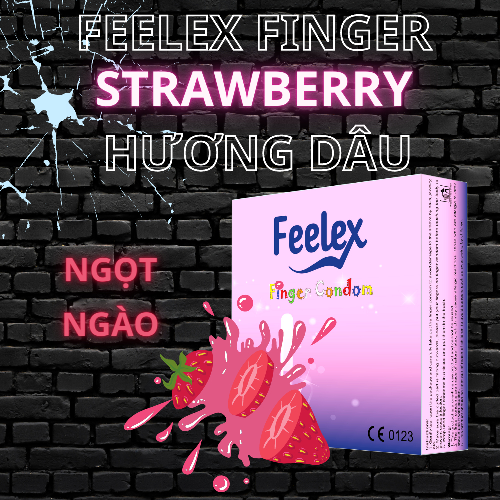 Bao cao su ngón tay Feelex finger nhiều gel, hương dâu - hộp 12 bcs