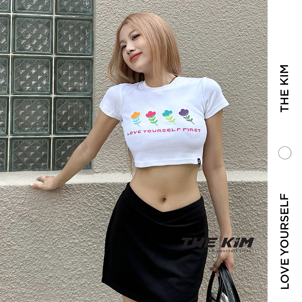 Áo thun croptop tay ngắn The Kim - So Cute Flowers, áo baby tee croptop A189