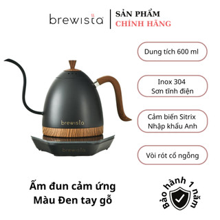 Ấm đun cảm ứng chuyên dụng rót cà phê Kettle 600ml Gen 3 Pro - Đen tay gỗ (Chính hãng Brewista)