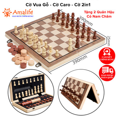 Bộ Cờ Vua Nam Châm Bằng Gỗ Với Lực Hút Mạnh Tặng Kèm 2 Quân Hậu Kết Hợp Cờ Đam – Cờ Caro 2 Trong 1 Chính Hãng Amalife