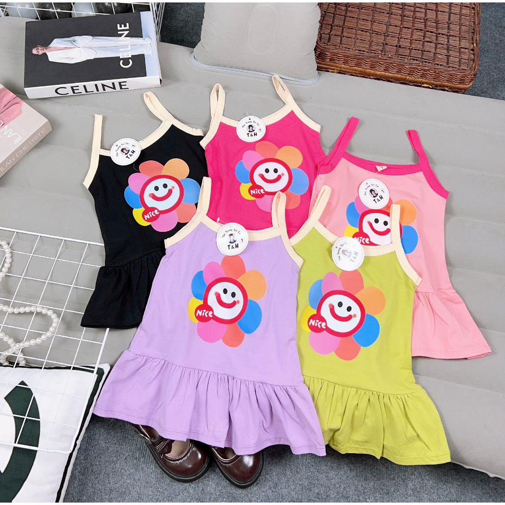 Váy Bé Gái 2 Dây Mùa Hè Chất Cotton Mát Mẻ In Hình Bông Hoa Đáng Yêu BaBoo Kids V044
