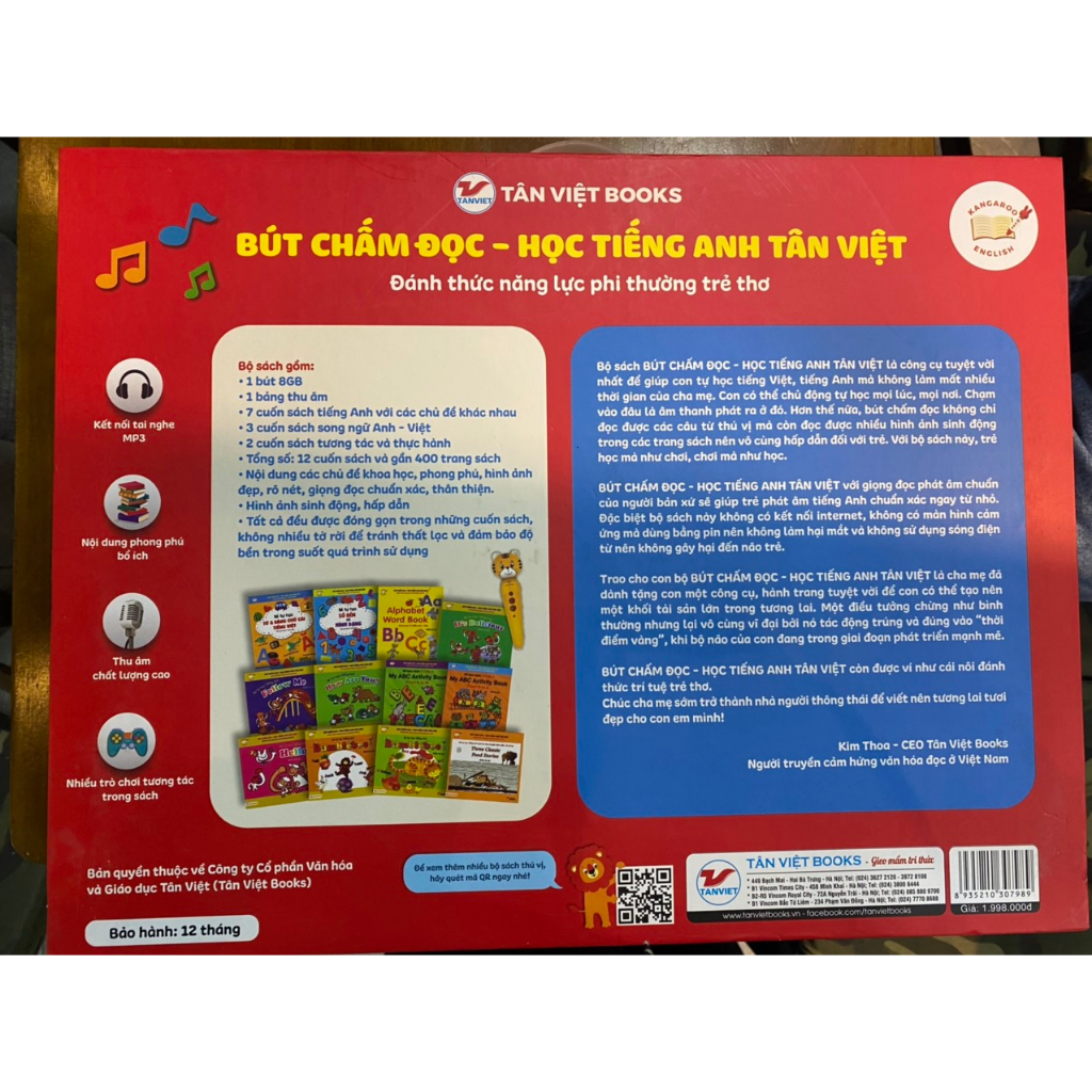 Sách - Bút chấm đọc - Học tiếng Anh Tân Việt - Đánh thức năng lực phi thường trẻ thơ (12 cuốn + Viết)