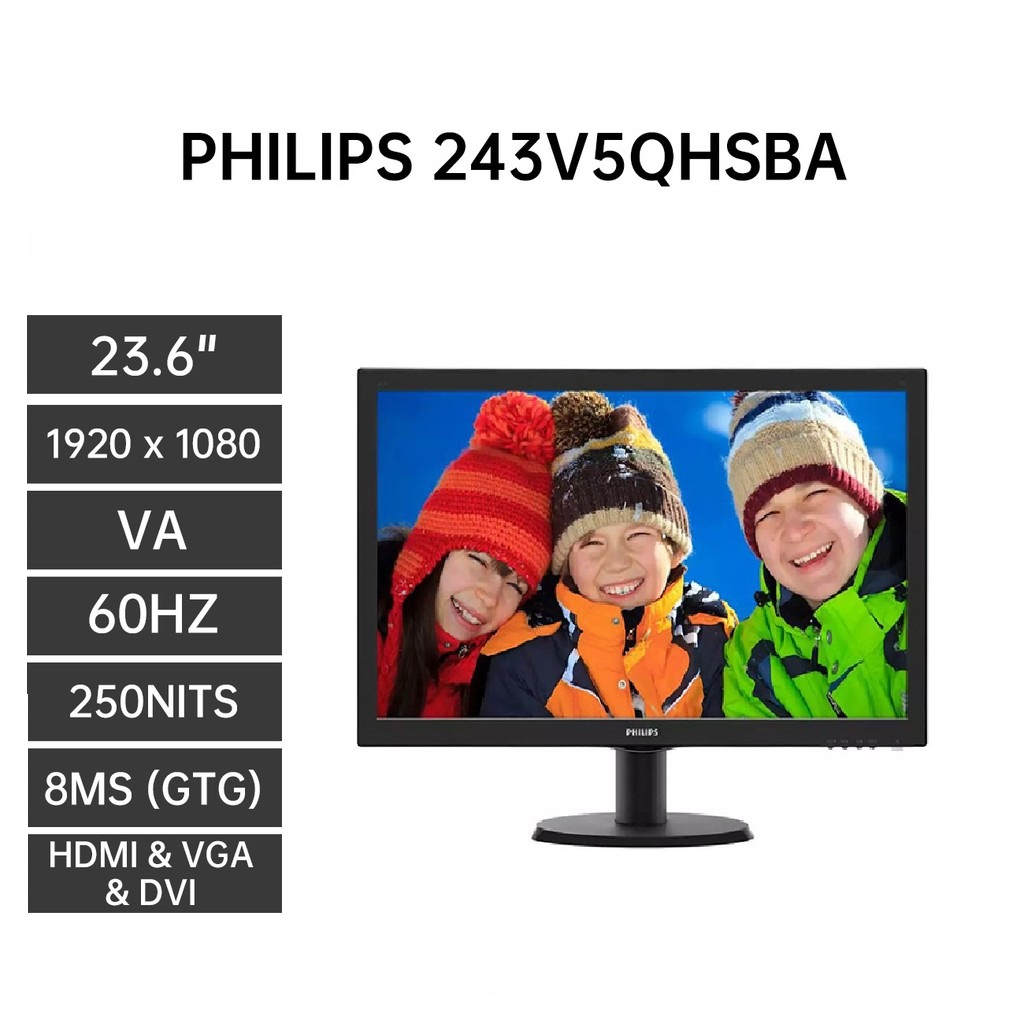 Màn hình LCD PHILIPS 243V5QHSBA/74 23.6 Inch (FHD/MVA/60Hz/8ms)