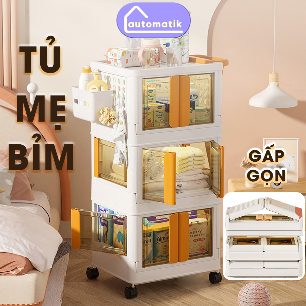 Tủ Đựng Đồ Cho Bé Automatik, Kệ Đựng Đồ Có Bánh Xe Cho Bé Sơ Sinh, Đựng Đồ Ăn Vặt Đa Năng Nhiều Cửa